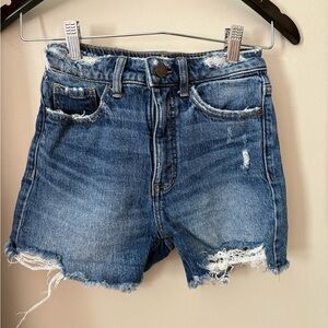BKE Frayed Hem Jean Shorts - Dark Blue